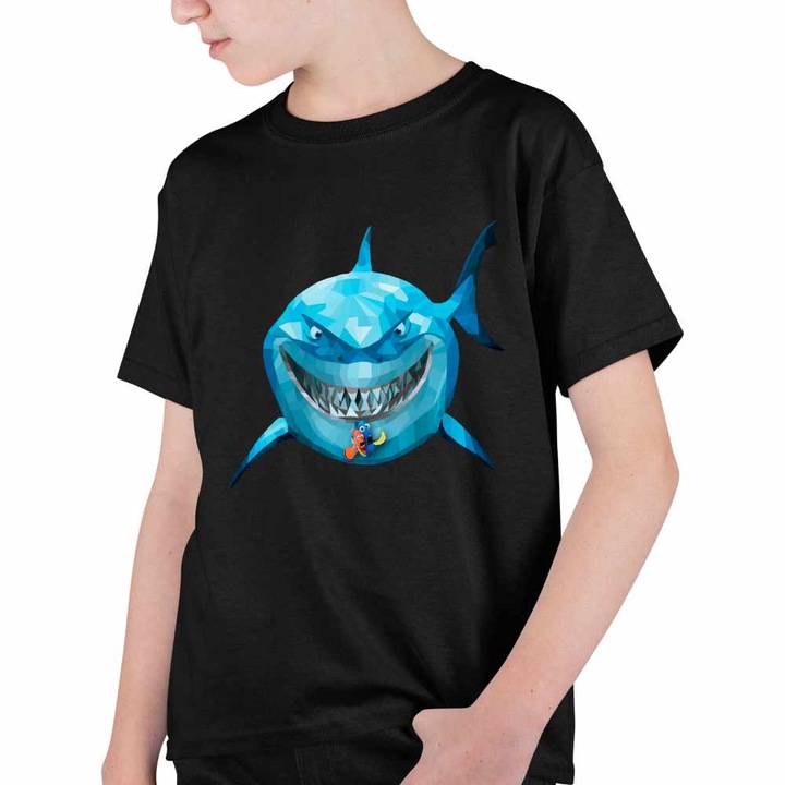 Tricou Copii Baieti Cautarea lui Nemo Bruce Rechin Ocean Geometric, Fekete