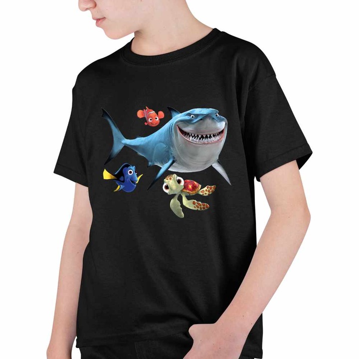 Tricou Copii Baieti Finding Nemo Rechin Bruce Marlin Testoasa Ocean, Fekete