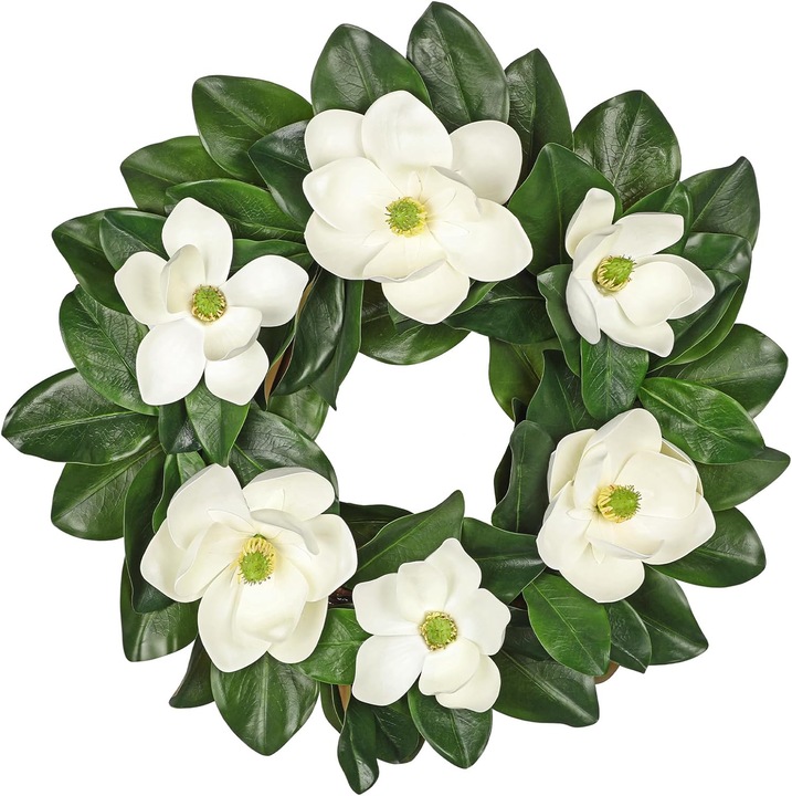 Ghirlandă magnolie artificială, Oairse, 60cm, alb, decorare interioară