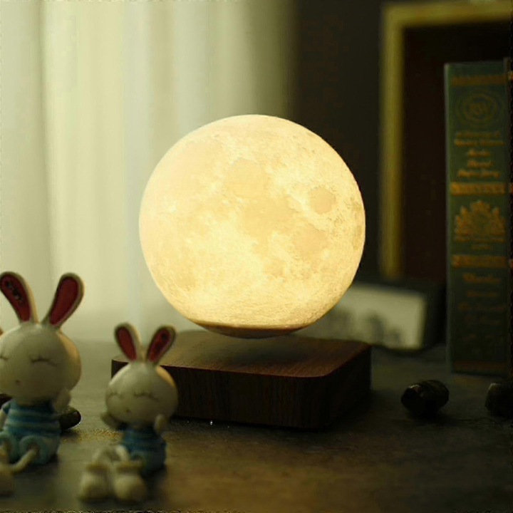 Lampa luna levitanta cu LED, baza din lemn, 3D
