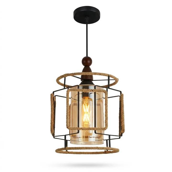 Pendul RFAN, Model 6251/1, cu Abajur, 1 x E27, Inaltime Reglabila, Negru