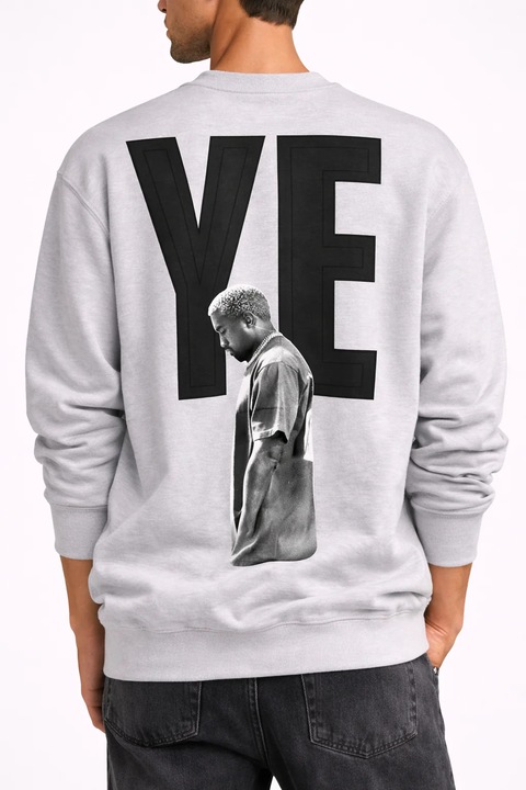Bluza Oversize Barbati YE Kanye West Print – Alb, Negru, Gri Streetwear - XL, Gray