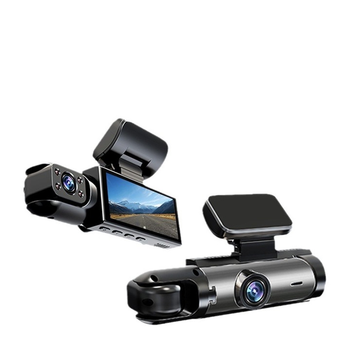 Camera auto DVR cu camere frontale si spate, inregistrare duala, senzor de gravitate, inregistrare continua, multicolor