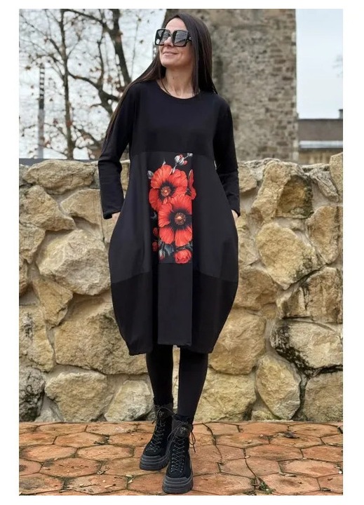 ROCHIE MIDI CU BUZUNARE INSERTIE POPPY MACI ROSII POPPY MACI ROSII, Multicolor, One Size