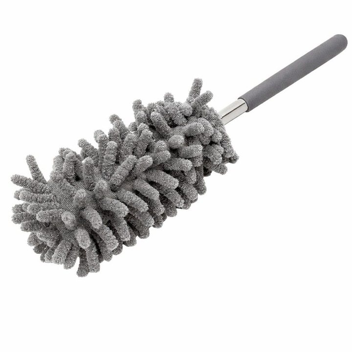Pamatuf extensibil pentru praf, 25-70 cm, Cap din microfibra, Flexibil, Curatare mobilier si spatii greu accesibile, Gri