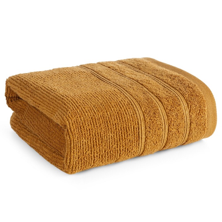 Prosop de baie Eurofirany, 50x90cm, bumbac, gri inchis, design modern cu dungi decorative