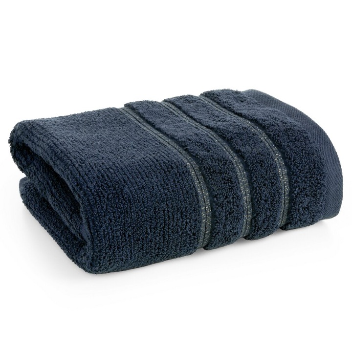 Prosop de baie Eurofirany, 50x90cm, bumbac, gri inchis, design modern cu dungi decorative