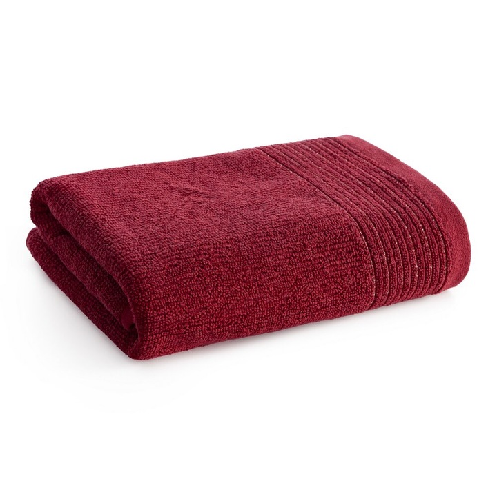 Prosop de baie Eurofirany 70x140cm bumbac bordou cu bordura stralucitoare 500g/m2