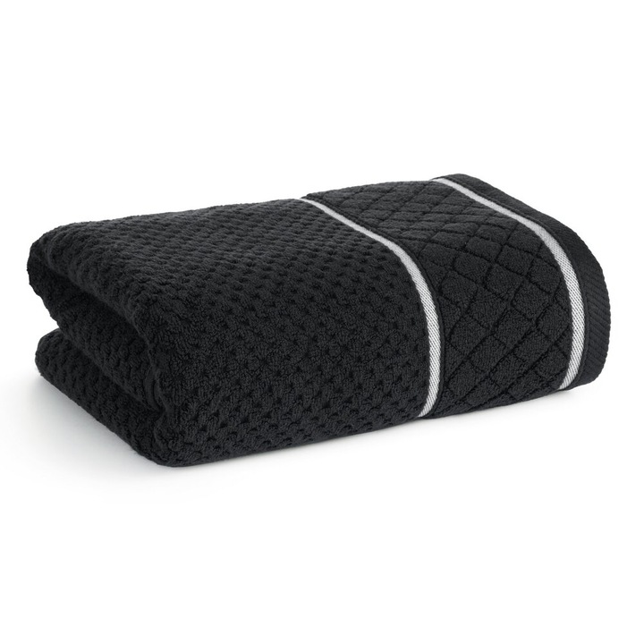 Prosop de baie Eurofirany, 50x90cm, bumbac, negru, cu bordura decorativa, Zero Twist, 500g/m2