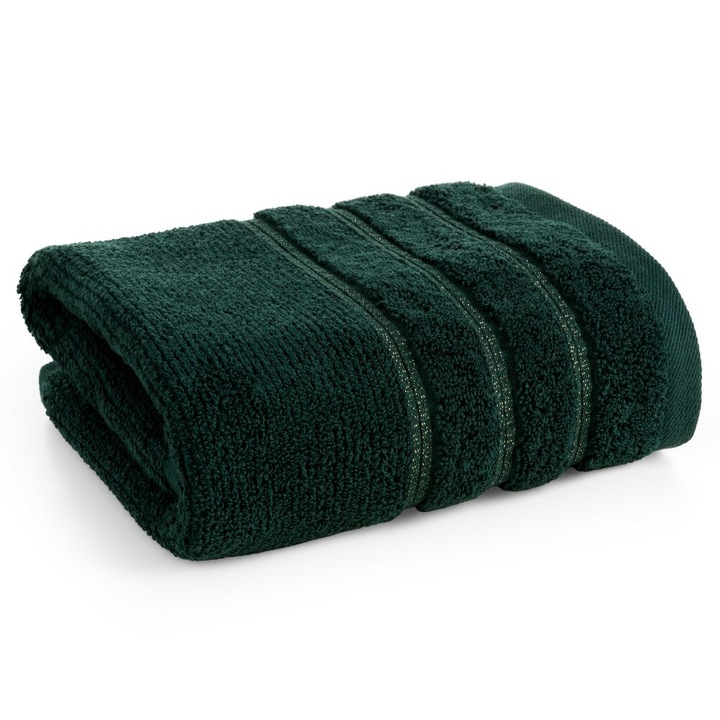 Prosop de baie Eurofirany, 50x90cm, bumbac, gri inchis, design modern cu dungi decorative