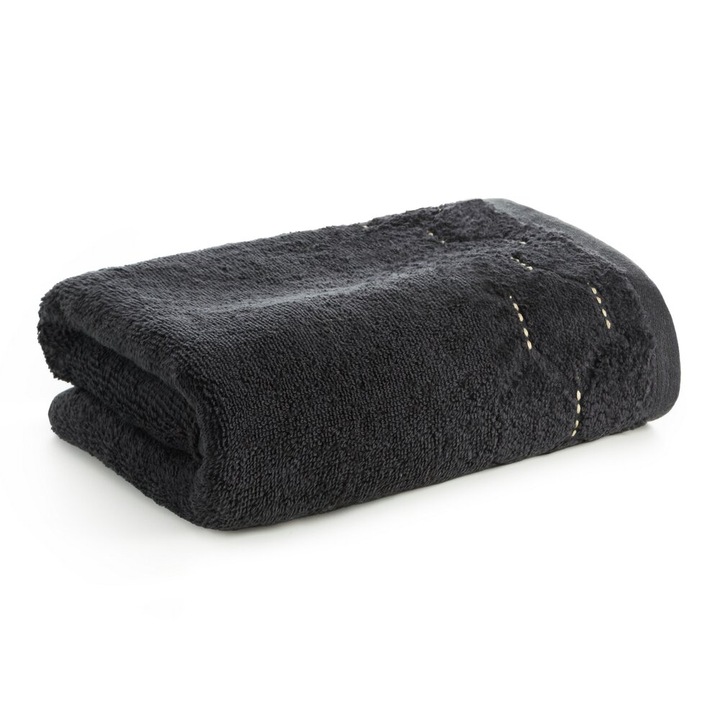 Prosop de baie, Eurofirany, 50x90 cm, bumbac, bordura velur geometrica, negru