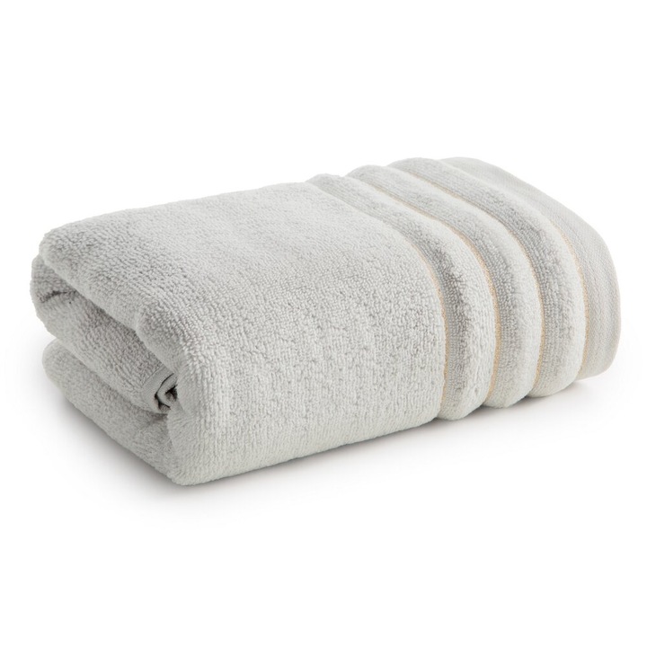 Prosop de baie Eurofirany, 50x90 cm, bumbac, argintiu, bordura stralucitoare, 500 g/m2