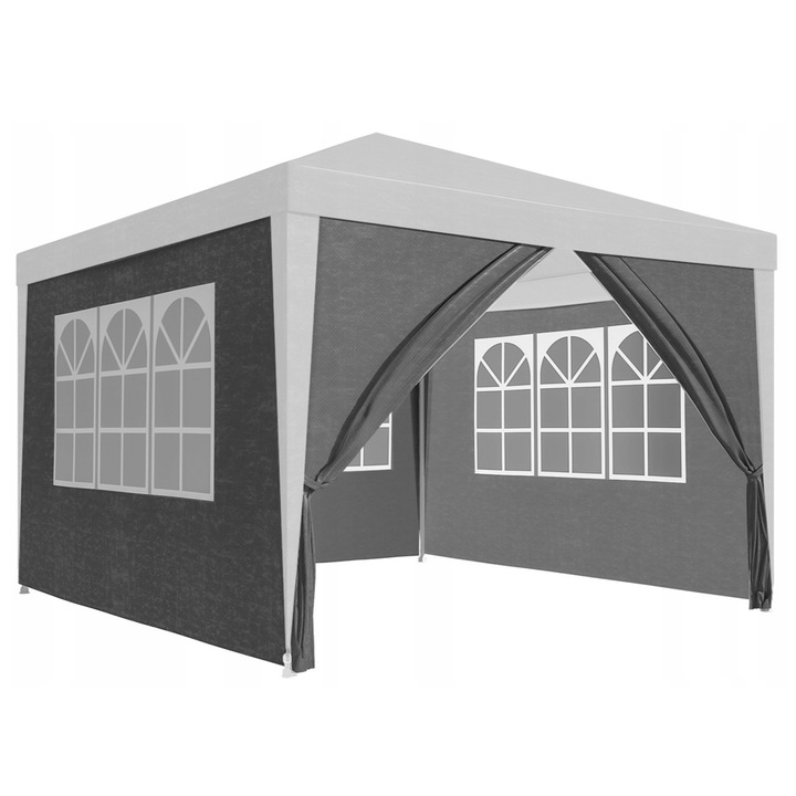 Set 4 laterale pentru cort/pavilion gradina, Zola, 300 x 200 cm, 3 geamuri 178 x 100 cm, intrare cu fermoar, polietilena, 100 g/m², gri inchis