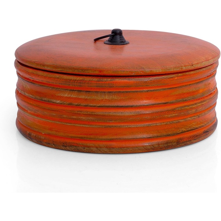 Cos Handmade tortilla mexicana lemn, incalzitor paine, Portocaliu, 23x10 cm