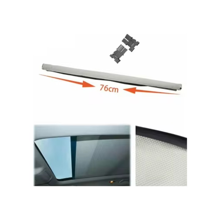 Perdea rulou panoramic, bej, 76, 5cm, cu ghidaje de montare inclus, pentru VW, Audi, Seat, Skoda