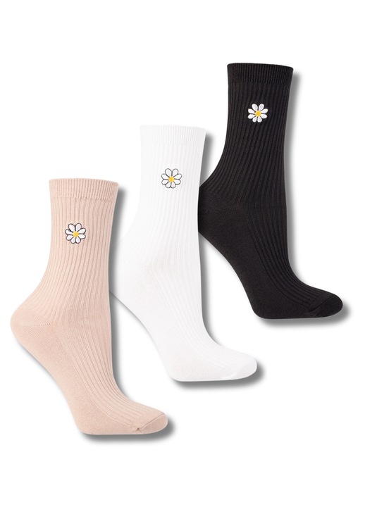 Sosete dama Moraj, set 3 par, lungi, cu broderie florala, 38-41