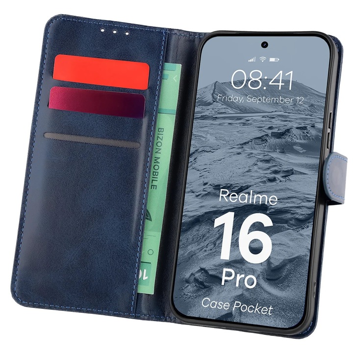 Husa tip carte Bizon Case Pocket pentru Realme 16 Pro 5G, Albastru marin