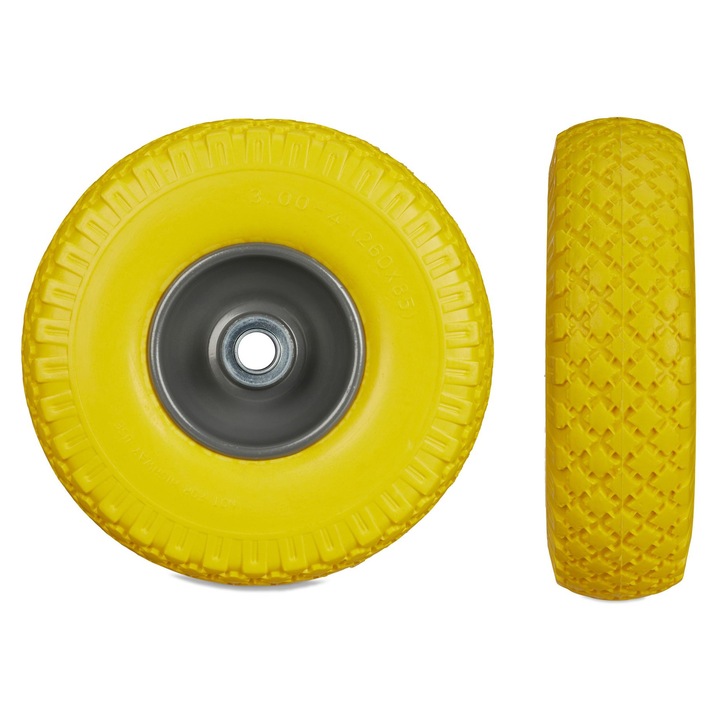 Set 2 roti pentru carucior Relaxdays, 26 x 2 cm, Otel, Galben