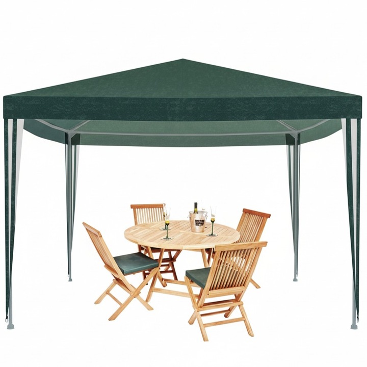 Pavilion de gradina, Zola, 3 x 3 x 2.5 m, cadru otel vopsit cu pulbere, polietilena impermeabila 100 g/m², verde/alb