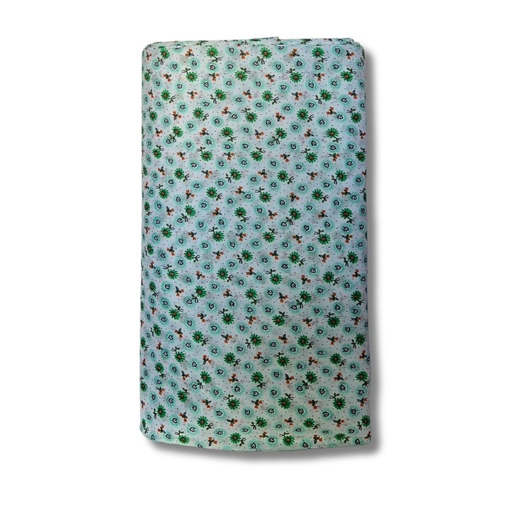 Rola Material Textil 35m, 80% Bumbac, Latime 90cm, Imprimeu Floral– Ideal pentru Sorturi si Perne verde