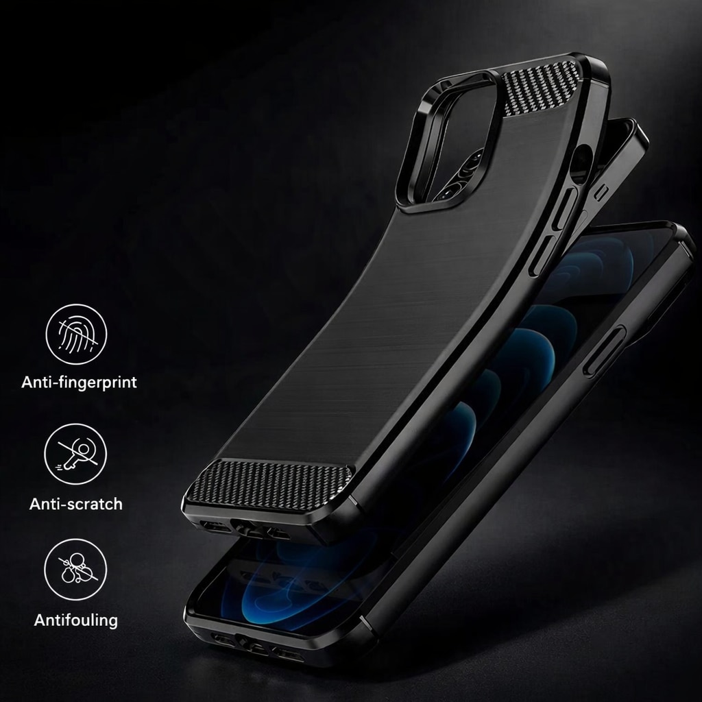 Husa Carbon pentru Samsung Galaxy M56, Silicon TPU Durabil, Protectie sporita, Rezistenta la socuri, Grip Anti-Alunecare, Neagra