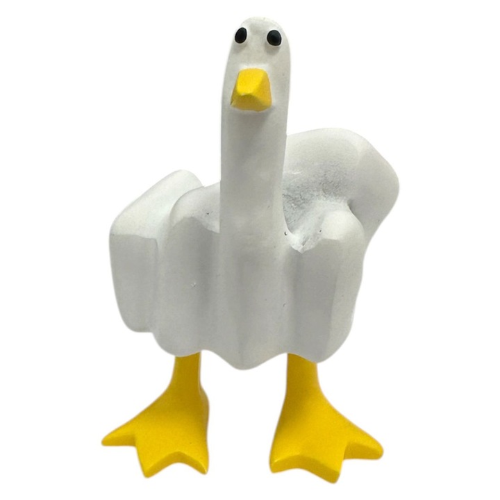Jucarie antistres, squishy, rata amuzanta cu deget mijlociu, model Middle finger Duck, 10x6 cm