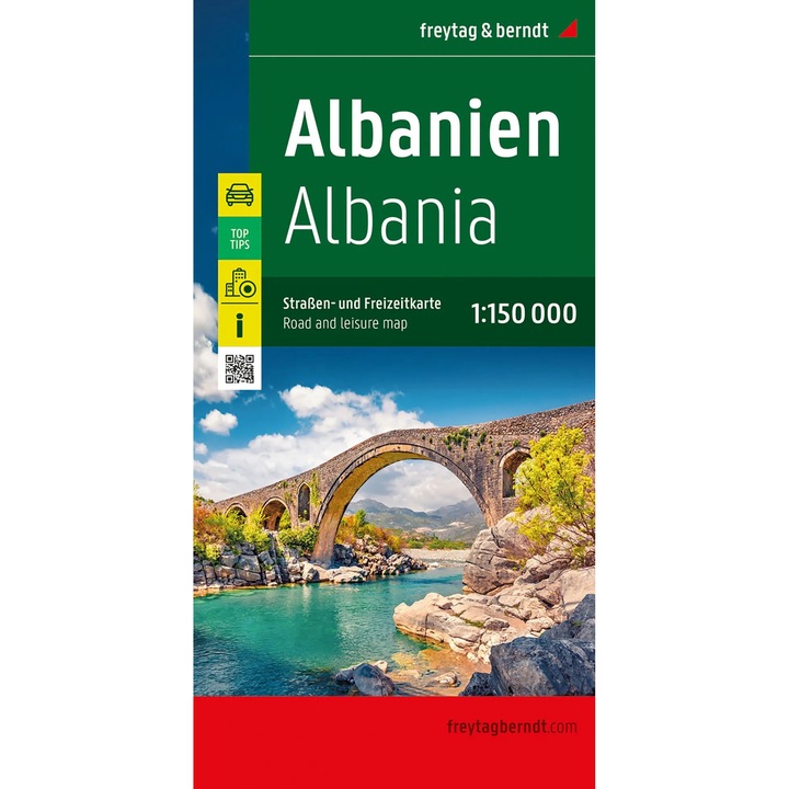 Harta turistica Albania 1:150 000, Freytag & Berndt, trasee turistice, campinguri, 121x95cm, multicolor