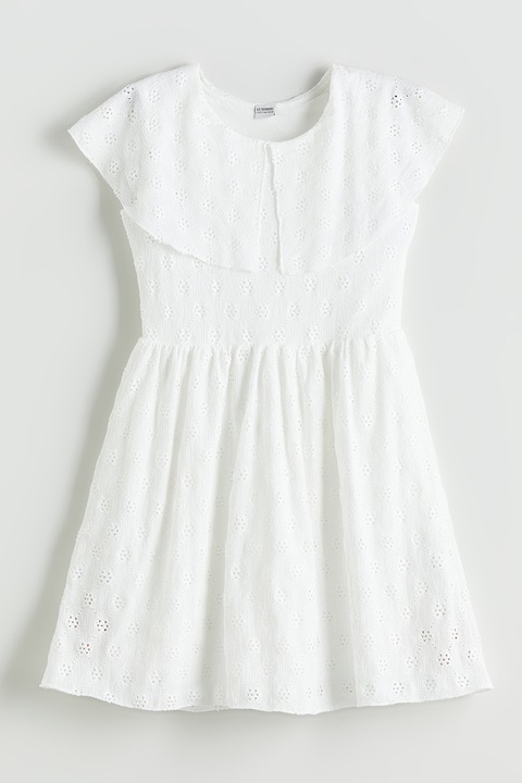 LC WAIKIKI, Rochie de bumbac cu bfroderie Sangallo, Alb optic