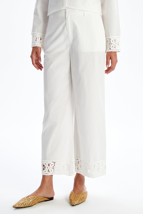 LC WAIKIKI, Pantaloni crop cu terminatie de dantela, Alb optic, 36