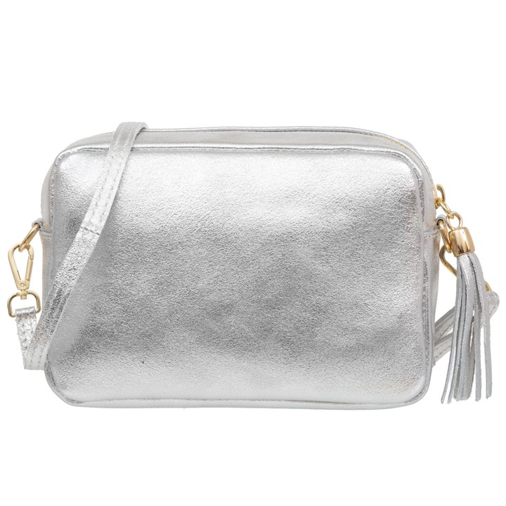 Kaletnik férfi táska, Balena modell, valódi bőr, ezüst, levehető pánttal