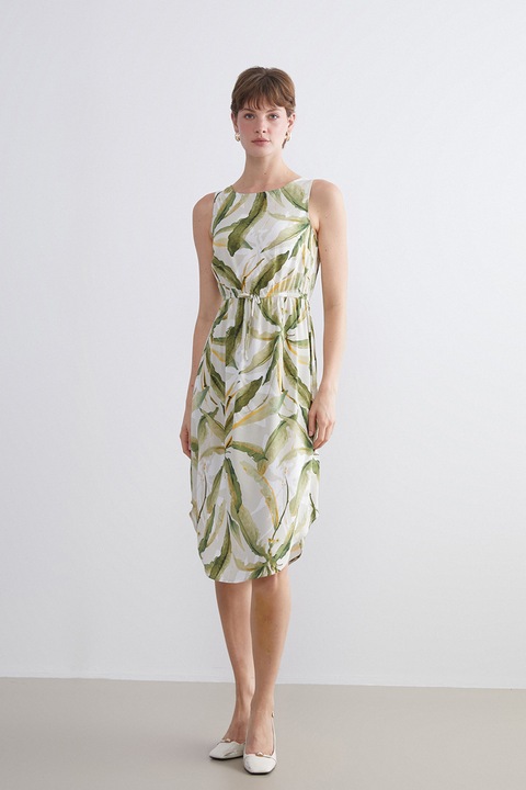 LC WAIKIKI, Rochie midi cu talie elastica, Verde/Crem