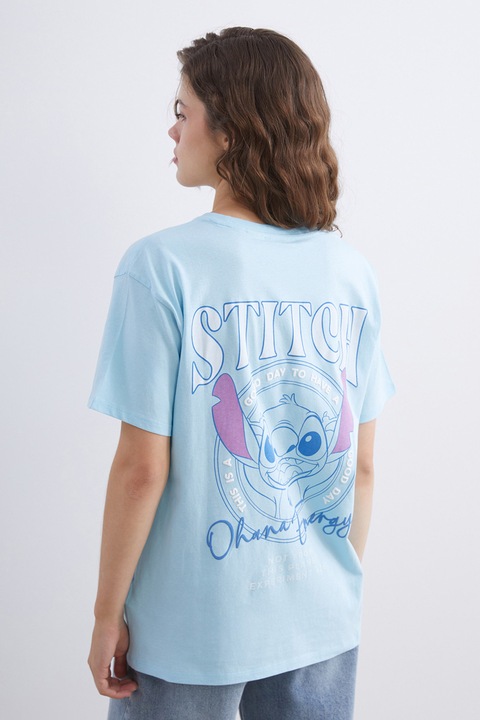LC WAIKIKI, Tricou lejer cu model Stitch, Albastru deschis, XS