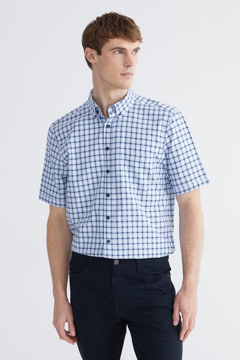 LC WAIKIKI, Camasa regular fit in carouri cu maneci scurte, Albastru indigo