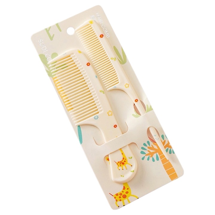 Set de piepteni pentru copii, design cu animale de desene animate, 2 bucati, dinti fini, varf ascutit, pentru par lung