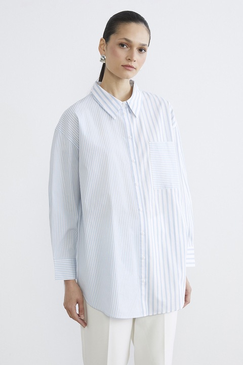 LC WAIKIKI, Camasa cu dungi si maneci cazute, Albastru prafuit