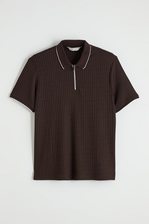 LC WAIKIKI, Tricou polo cu fenta cu fermoar, Maro inchis