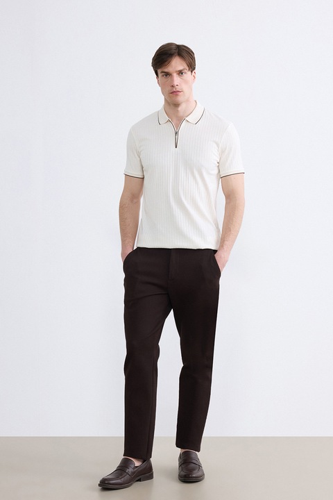 LC WAIKIKI, Tricou polo cu fenta cu fermoar, Crem