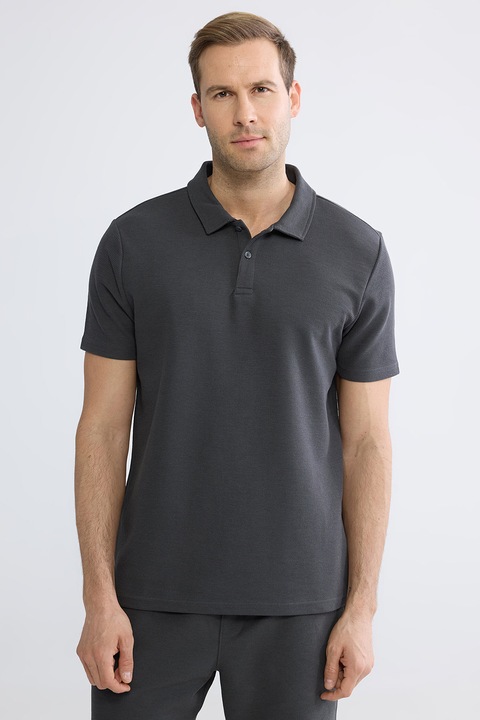 LC WAIKIKI, Tricou polo uni din amestec de bumbac, Gri antracit