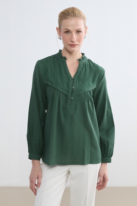 LC WAIKIKI, Bluza-tunica de bumbac si in, Verde englez, L