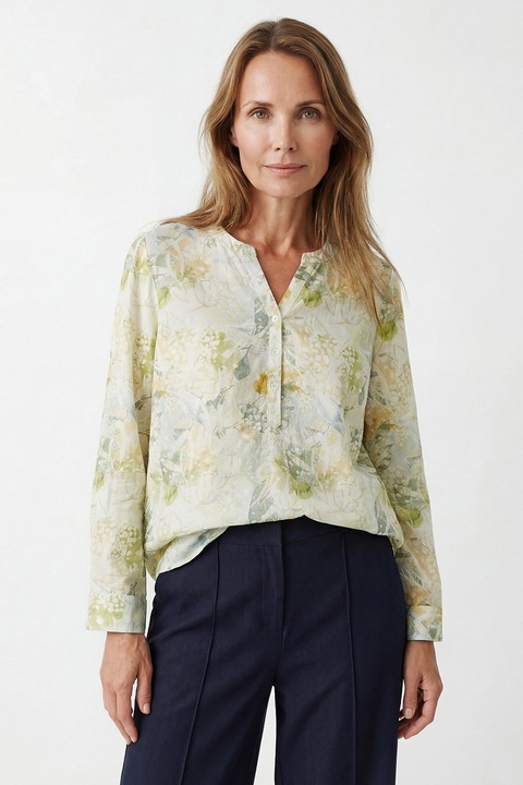 LC WAIKIKI, Bluza-tunica cu model floral, Verde/Crem
