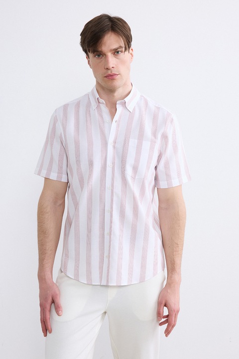 LC WAIKIKI, Camasa cu maneci scurte si guler Oxford, Alb/Coral