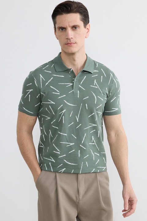 LC WAIKIKI, Tricou polo slim fit cu imprimeu, Verde
