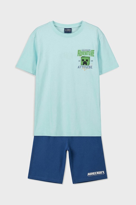 LC WAIKIKI, Pijama cu pantaloni scurti, imprimeu Minecraft si talie elastica, Albastru