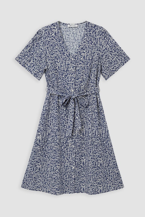 LC WAIKIKI, Rochie evazata cu imprimeu floral, Crem/Bleumarin