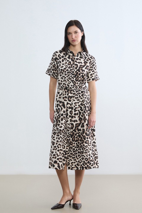 LC WAIKIKI, Rochie cu model si maneci scurte si guler, Maro/Bej