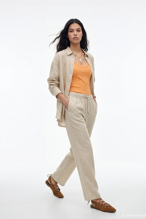LC WAIKIKI, Pantaloni de in cu snur, Bej deschis