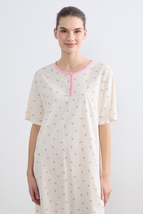 LC WAIKIKI, Camasa de noapte cu imprimeu floral, Crem