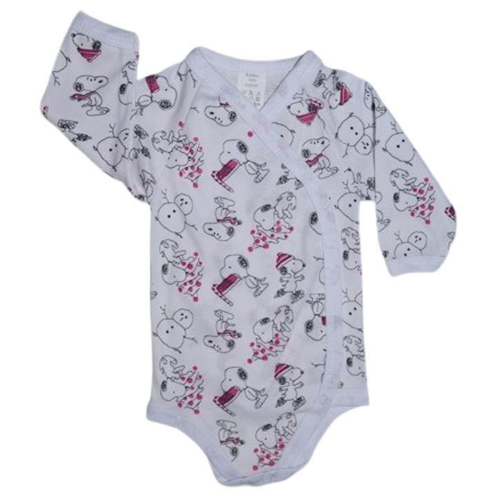 Body cu maneca lunga, pentru bebelusi, cu Snoppy, Mini Junior BDY0704A2-74, Alb 74 CM