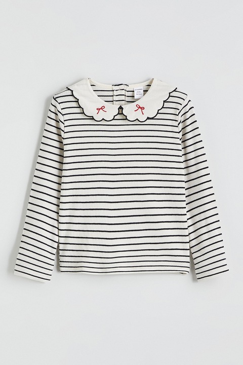 LC WAIKIKI, Bluza cu guler Peter-Pan si dungi, Alb/Negru