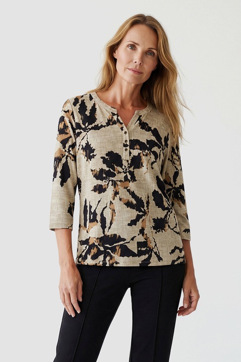 LC WAIKIKI, Bluza tunica cu maneci 3/4, Negru/Maro nisip, L